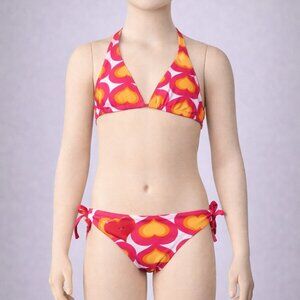 Submarine Girls 2pc Retro Heart  Print Bikini Swimsuit Valentines Day Ready NWT